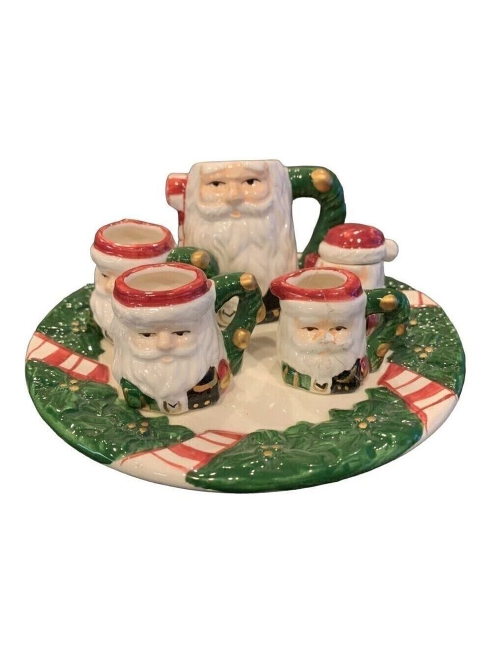 VINTAGE Ceramic 8pc MIniature Santa Claus Christmas TEA SET Replacement READ